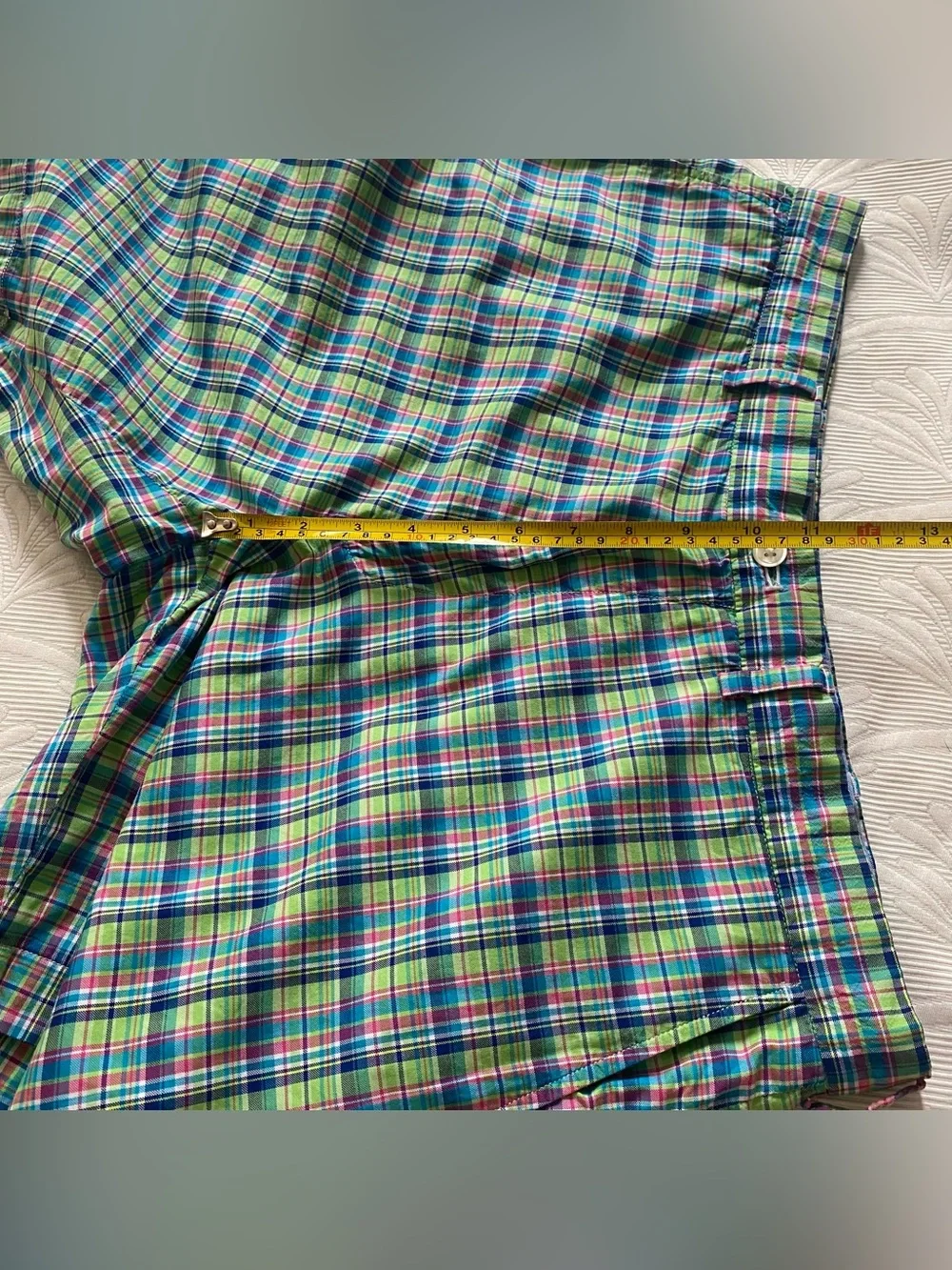 Polo Golf Ralph Lauren Mens Size 36 Blue Green Pink Madras Plaid Shorts
